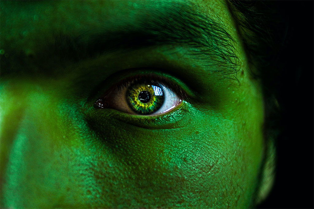 nJoy Vision Halloween Eye Safety feature image of green colored contacts and face paint