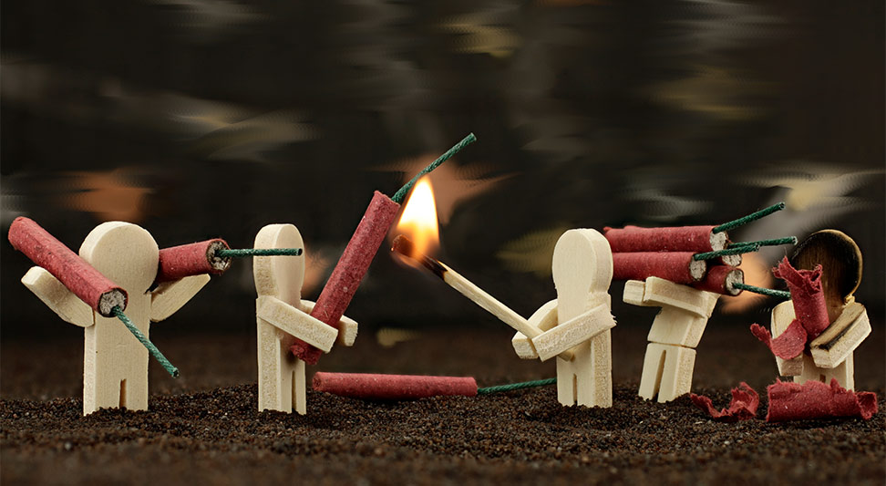 nJoy Vision Fireworks Eye Safety blog story image of figures unsafely lighting firecrackers