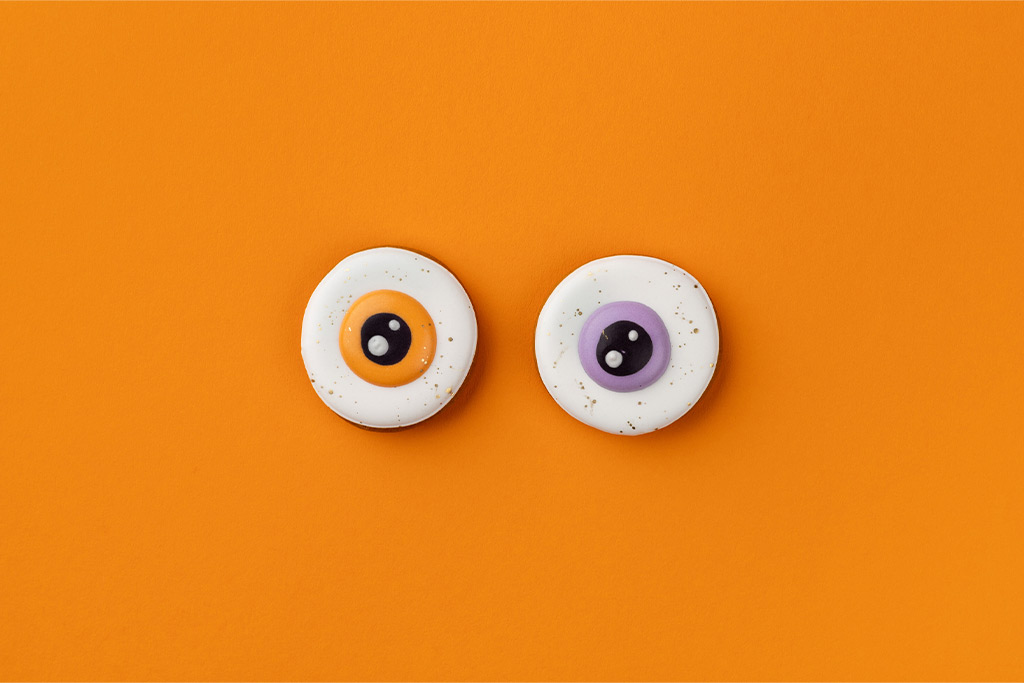 nJoy Vision Spooky Season Eye Safety blog post feature image of Halloween cookies made to look like eyeballs